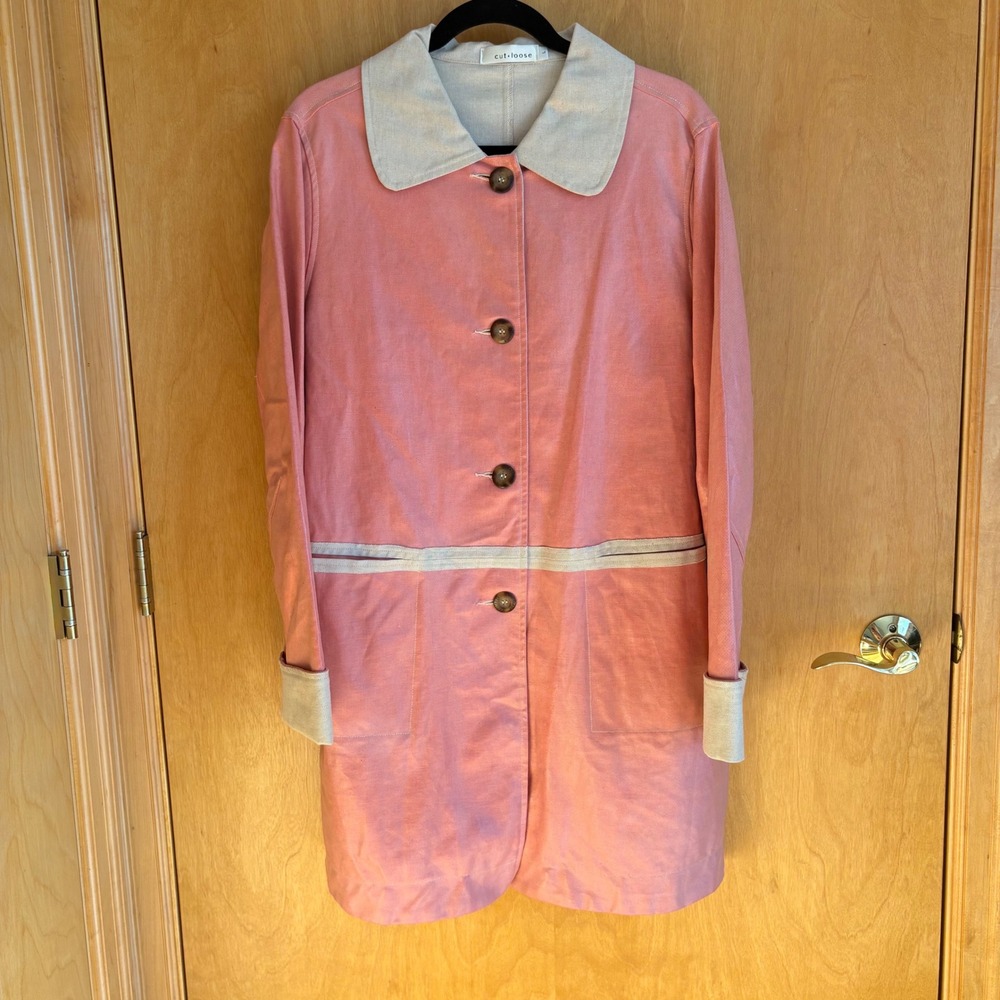 Cut Loose Pink Linen Cotton‎ Blend Collared Button Front Jacket Size L